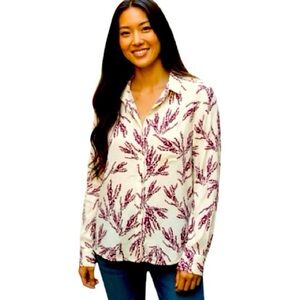 Equipment Ivory Floral Button-Down Shirt Sz M Burgundy Long Sleeve Blouse